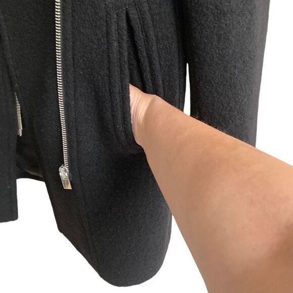 Club Monaco Reeta Italian Wool Leather Moto long jacket women’s S biker trench c - Picture 7 of 12